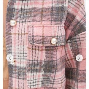 Plaid Faux Pearl Shacket